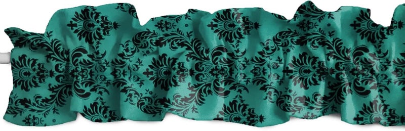 Damask Taffeta Sleeve Topper Window Valance Top Bottom Ruffle Gothic Victorian Home Décor Bedroom Nursery Kitchen Window (120" Wide x 9" Tall, Black on Aqua Green)